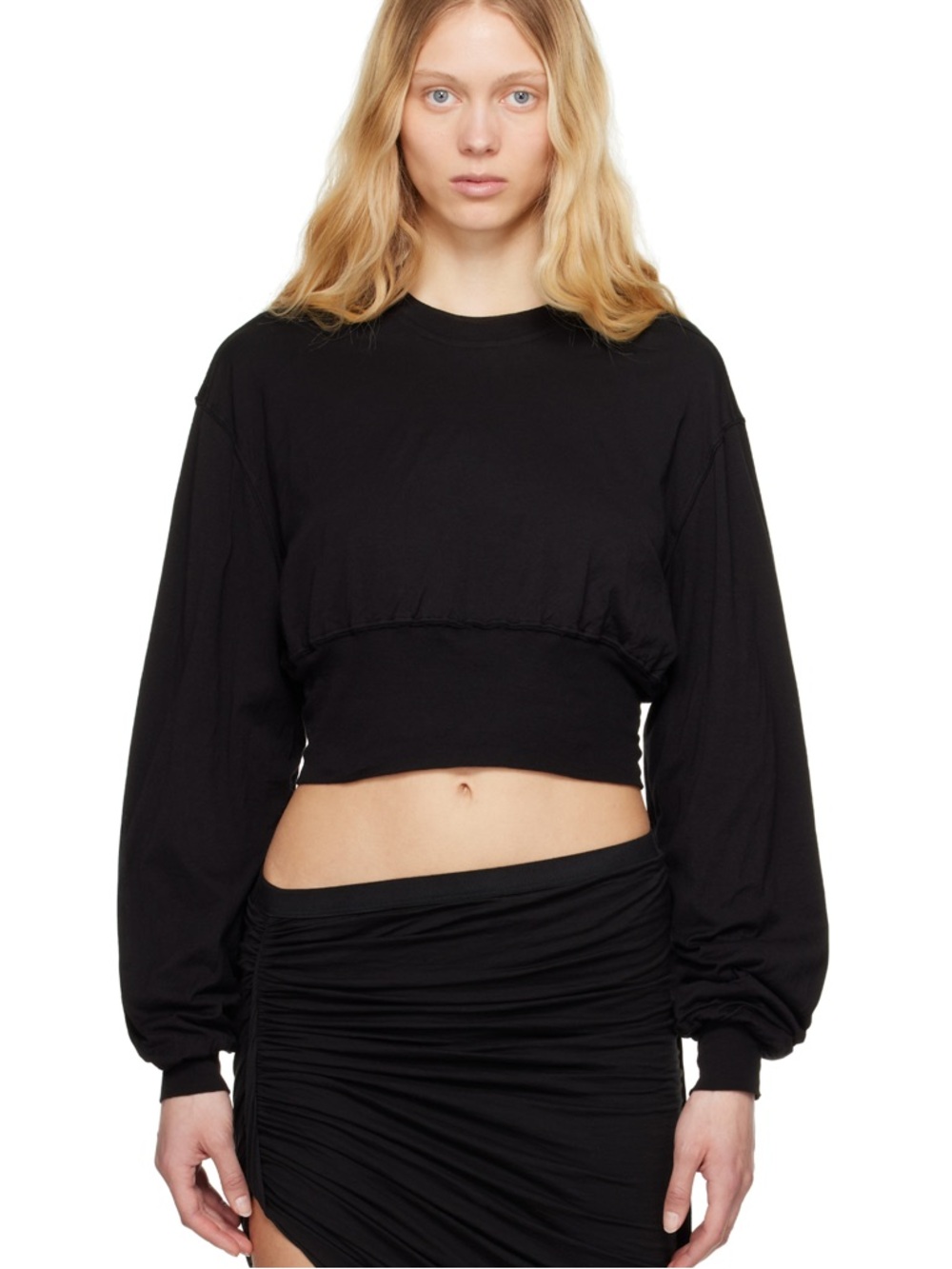 Rick Owens Black Cropped Long Sleeve Tee